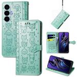 For Tecno Pova 3 Cat and Dog Embossed Leather Phone Case(Green)