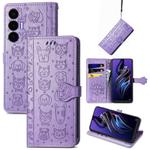 For Tecno Pova 3 Cat and Dog Embossed Leather Phone Case(Purple)