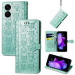 For Tecno Spark 9T Cat and Dog Embossed Leather Phone Case(Green)