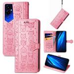 For Tecno Pova 4 Pro Cat and Dog Embossed Leather Phone Case(Pink)