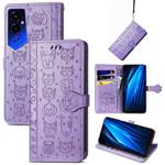 For Tecno Pova 4 4G Cat and Dog Embossed Leather Phone Case(Purple)