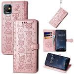 For Tecno Pop 5 Cat and Dog Embossed Leather Phone Case(Rose Gold)