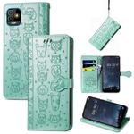 For Tecno Pop 5 Cat and Dog Embossed Leather Phone Case(Green)