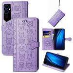 For Tecno Pova Neo 2 Cat and Dog Embossed Leather Phone Case(Purple)