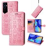 For Tecno Spark 10 Cat and Dog Embossed Leather Phone Case(Pink)