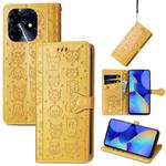 For Tecno Spark 10 Cat and Dog Embossed Leather Phone Case(Yellow)
