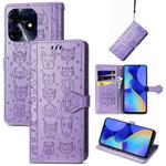 For Tecno Spark 10 Cat and Dog Embossed Leather Phone Case(Purple)
