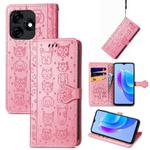 For Tecno Spark 10C Cat and Dog Embossed Leather Phone Case(Pink)