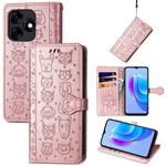 For Tecno Spark 10C Cat and Dog Embossed Leather Phone Case(Rose Gold)