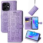 For Tecno Spark 10C Cat and Dog Embossed Leather Phone Case(Purple)