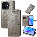 For Tecno Spark 10C Cat and Dog Embossed Leather Phone Case(Gray)