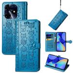 For Tecno Spark 10 Pro Cat and Dog Embossed Leather Phone Case(Blue)