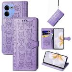 For Tecno Camon 20 Premier Cat and Dog Embossed Leather Phone Case(Purple)