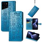 For Tecno Pova 5 Pro Cat and Dog Embossed Leather Phone Case(Blue)
