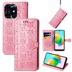 For Tecno Spark 20C / GO 2024 Cat and Dog Embossed Leather Phone Case(Pink)