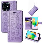 For Tecno Spark 20C / GO 2024 Cat and Dog Embossed Leather Phone Case(Purple)