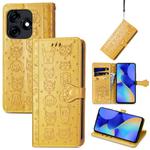 For Tecno Spark 20 Cat and Dog Embossed Leather Phone Case(Yellow)