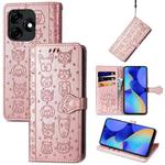 For Tecno Spark 20 Cat and Dog Embossed Leather Phone Case(Rose Gold)