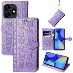 For Tecno Spark 20 Cat and Dog Embossed Leather Phone Case(Purple)