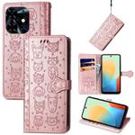 For Tecno Pop 8 4G Cat and Dog Embossed Leather Phone Case(Rose Gold)