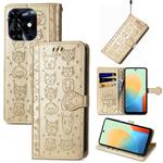 For Tecno Pop 8 4G Cat and Dog Embossed Leather Phone Case(Gold)