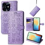 For Tecno Pop 8 4G Cat and Dog Embossed Leather Phone Case(Purple)