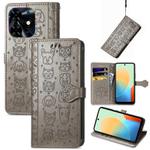 For Tecno Pop 8 4G Cat and Dog Embossed Leather Phone Case(Gray)