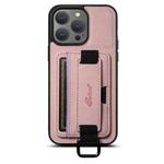 For iPhone 15 Pro Suteni H13 Litchi Leather Wrist Strap Wallet Back Phone Case(Pink)