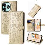 For UMIDIGI A15C Cat and Dog Embossed Leather Phone Case(Gold)