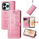 For UMIDIGI A11 Cat and Dog Embossed Leather Phone Case(Pink)