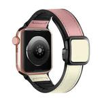 For Apple Watch SE 2023 40mm Fold Magnetic Square Buckle PU Silicone Watch Band(Pink White)