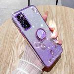 For Honor V30 Pro Gradient Glitter Immortal Flower Ring All-inclusive Phone Case(Purple)
