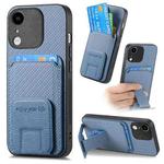 For iPhone XR Carbon Fiber Card Bag Fold Stand Phone Case(Blue)