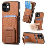 For iPhone 11 Carbon Fiber Card Bag Fold Stand Phone Case(Brown)