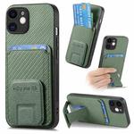 For iPhone 11 Carbon Fiber Card Bag Fold Stand Phone Case(Green)