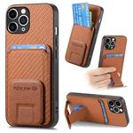 For iPhone 11 Pro Carbon Fiber Card Bag Fold Stand Phone Case(Brown)