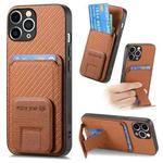 For iPhone 11 Pro Max Carbon Fiber Card Bag Fold Stand Phone Case(Brown)
