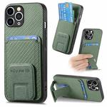 For iPhone 11 Pro Max Carbon Fiber Card Bag Fold Stand Phone Case(Green)