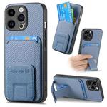 For iPhone 14 Pro Max Carbon Fiber Card Bag Fold Stand Phone Case(Blue)