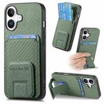 For iPhone 16 Carbon Fiber Card Bag Fold Stand Phone Case(Green)