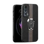 For Motorola Edge 20 Pro Magnetic Litchi Leather Back Phone Case with Holder(Black)