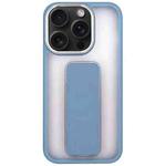 For iPhone 15 Pro Max Skin-Feel Plating Wrist Strap Stand Phone Case(Blue)