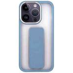 For iPhone 14 Pro Max Skin-Feel Plating Wrist Strap Stand Phone Case(Blue)