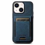 For iPhone 14 Suteni H03 Litchi Leather Card Bag Stand Back Phone Case(Blue)