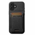 For iPhone 16 Plus Suteni H03 Litchi Leather Card Bag Stand Back Phone Case(Black)