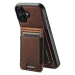 For iPhone 16 Suteni H17 Litchi Texture Leather MagSafe Detachable Wallet Phone Case(Brown)