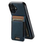 For iPhone 16 Suteni H17 Litchi Texture Leather MagSafe Detachable Wallet Phone Case(Blue)