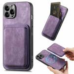 For iPhone 12 Pro Max Retro Leather Card Bag Magnetic Phone Case(Purple)