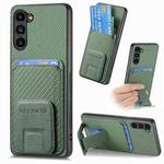 For Samsung Galaxy S21 FE 5G Carbon Fiber Card Bag Fold Stand Phone Case(Green)