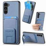 For Samsung Galaxy S21 5G Carbon Fiber Card Bag Fold Stand Phone Case(Blue)